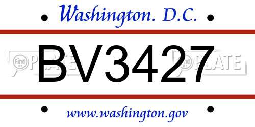 BV3427 District Of Columbia License Plate
