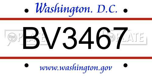 BV3467 District Of Columbia License Plate