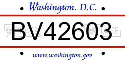 BV42603 District Of Columbia License Plate