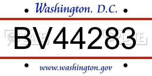 BV44283 District Of Columbia License Plate