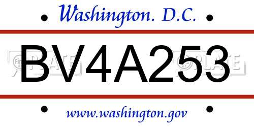 BV4A253 District Of Columbia License Plate
