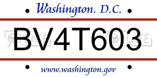 BV4T603 District Of Columbia License Plate