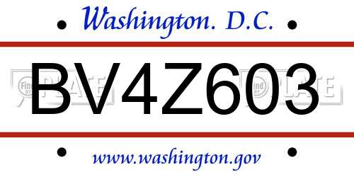 BV4Z603 District Of Columbia License Plate