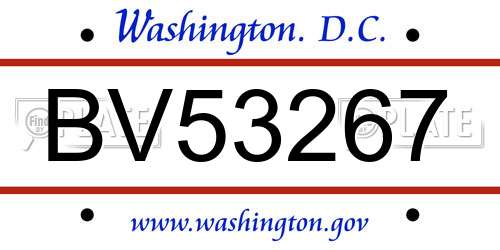 BV53267 District Of Columbia License Plate