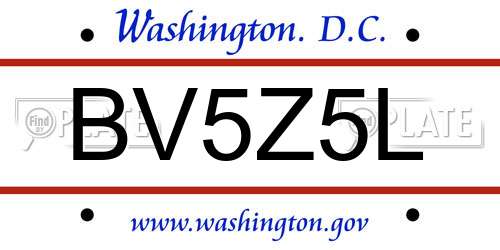 BV5Z5L District Of Columbia License Plate