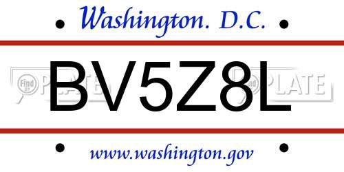 BV5Z8L District Of Columbia License Plate