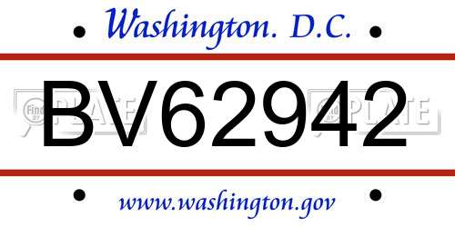 BV62942 District Of Columbia License Plate