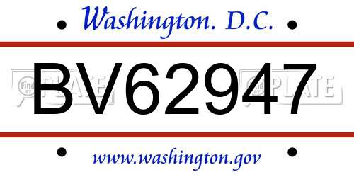 BV62947 District Of Columbia License Plate