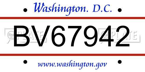 BV67942 District Of Columbia License Plate