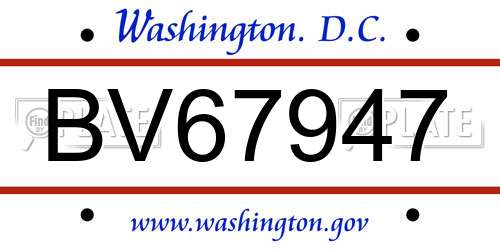 BV67947 District Of Columbia License Plate