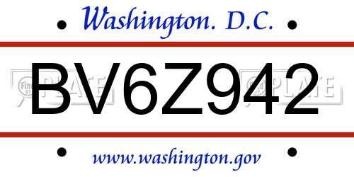 BV6Z942 District Of Columbia License Plate