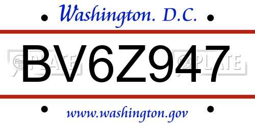 BV6Z947 District Of Columbia License Plate
