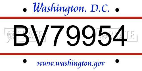 BV79954 District Of Columbia License Plate