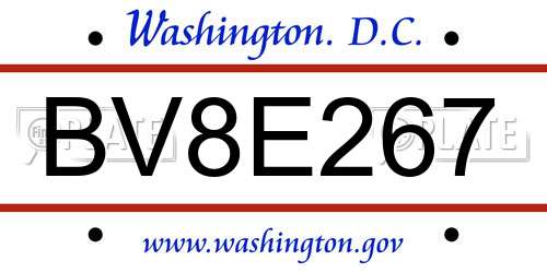 BV8E267 District Of Columbia License Plate