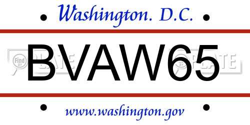 BVAW65 District Of Columbia License Plate