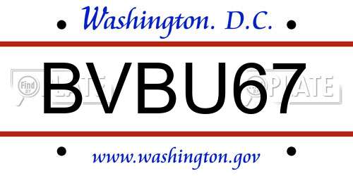 BVBU67 District Of Columbia License Plate