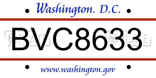 BVC8633 District Of Columbia License Plate