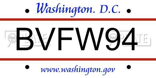 BVFW94 District Of Columbia License Plate