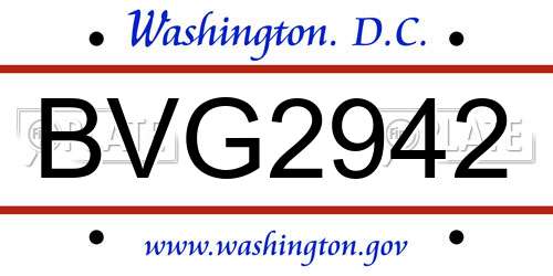 BVG2942 District Of Columbia License Plate