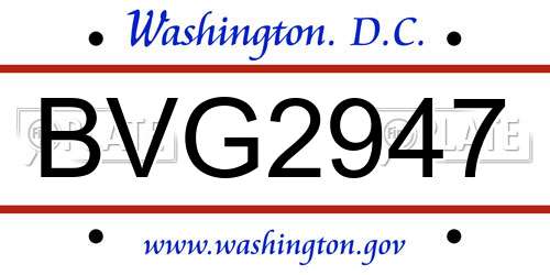 BVG2947 District Of Columbia License Plate