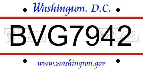 BVG7942 District Of Columbia License Plate