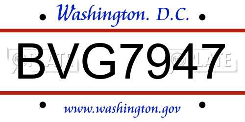 BVG7947 District Of Columbia License Plate