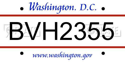 BVH2355 District Of Columbia License Plate