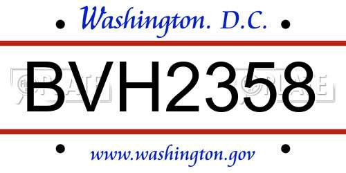 BVH2358 District Of Columbia License Plate