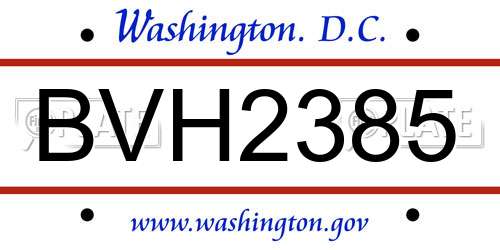 BVH2385 District Of Columbia License Plate