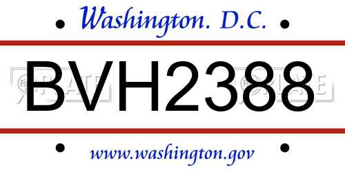 BVH2388 District Of Columbia License Plate