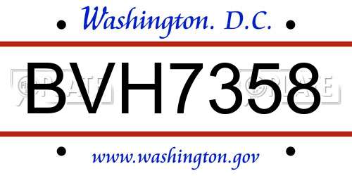 BVH7358 District Of Columbia License Plate