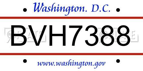 BVH7388 District Of Columbia License Plate
