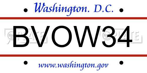BVOW34 District Of Columbia License Plate