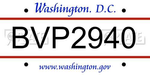 BVP2940 District Of Columbia License Plate