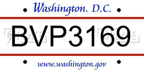 BVP3169 District Of Columbia License Plate