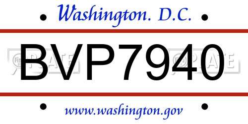 BVP7940 District Of Columbia License Plate