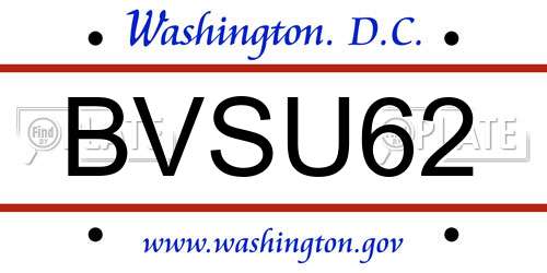 BVSU62 District Of Columbia License Plate