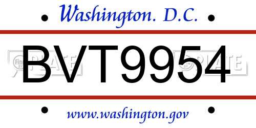 BVT9954 District Of Columbia License Plate