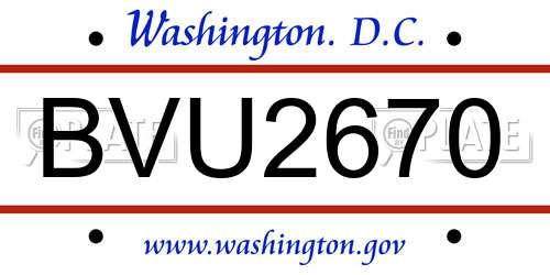 BVU2670 District Of Columbia License Plate