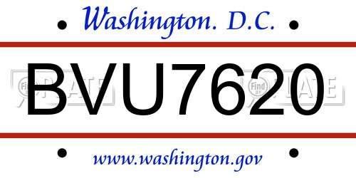BVU7620 District Of Columbia License Plate