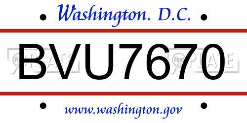 BVU7670 District Of Columbia License Plate
