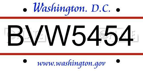 BVW5454 District Of Columbia License Plate