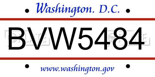 BVW5484 District Of Columbia License Plate