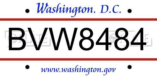 BVW8484 District Of Columbia License Plate