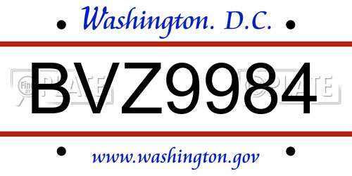 BVZ9984 District Of Columbia License Plate