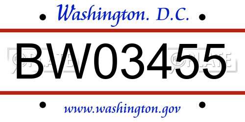 BW03455 District Of Columbia License Plate