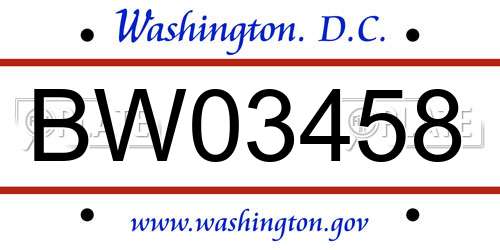 BW03458 District Of Columbia License Plate