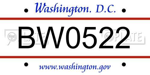 BW0522 District Of Columbia License Plate