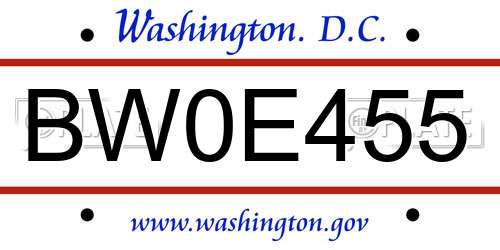 BW0E455 District Of Columbia License Plate