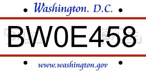 BW0E458 District Of Columbia License Plate